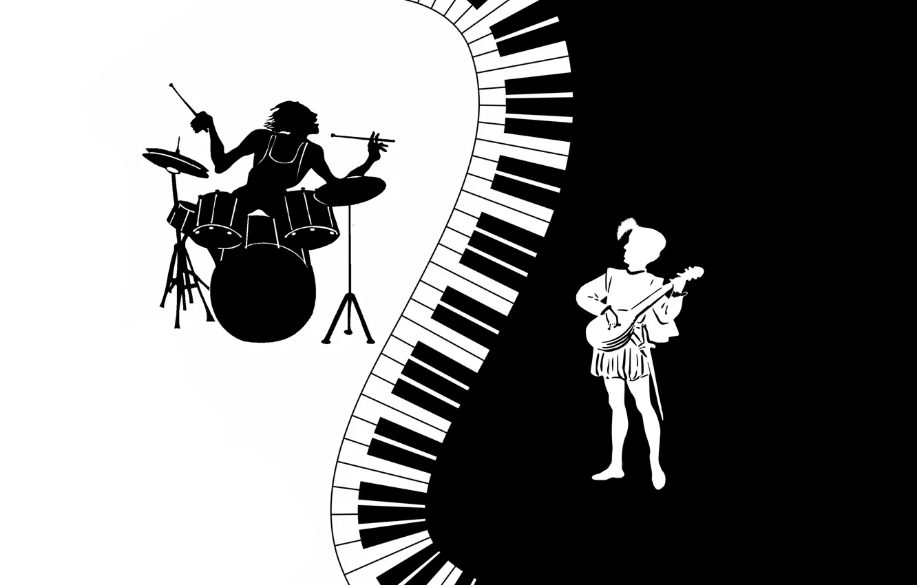 Фото обои музыка, music, клавиши, музыкант, монохром, черно-белый фон, инь-янь, черно - белое