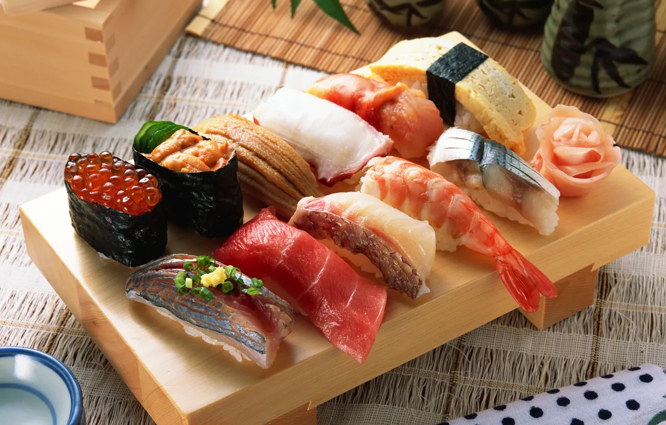Фото обои рыба, икра, sushi, суши, fish, роллы, морепродукты, caviar