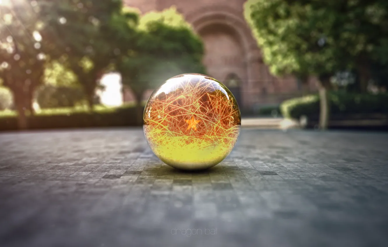 Фото обои макро, стеклянный шар, рендер, dragon ball