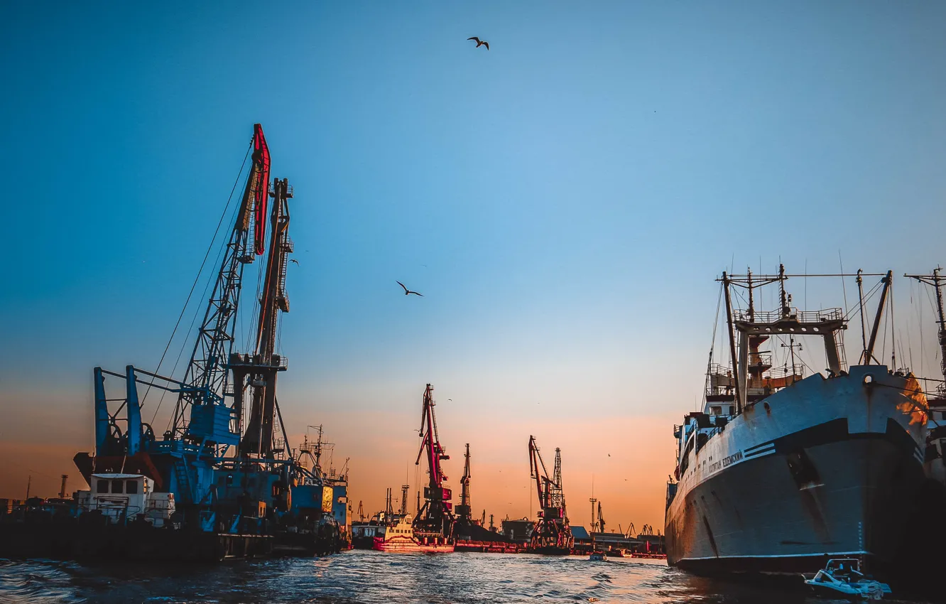 Фото обои закат, порт, Калининград