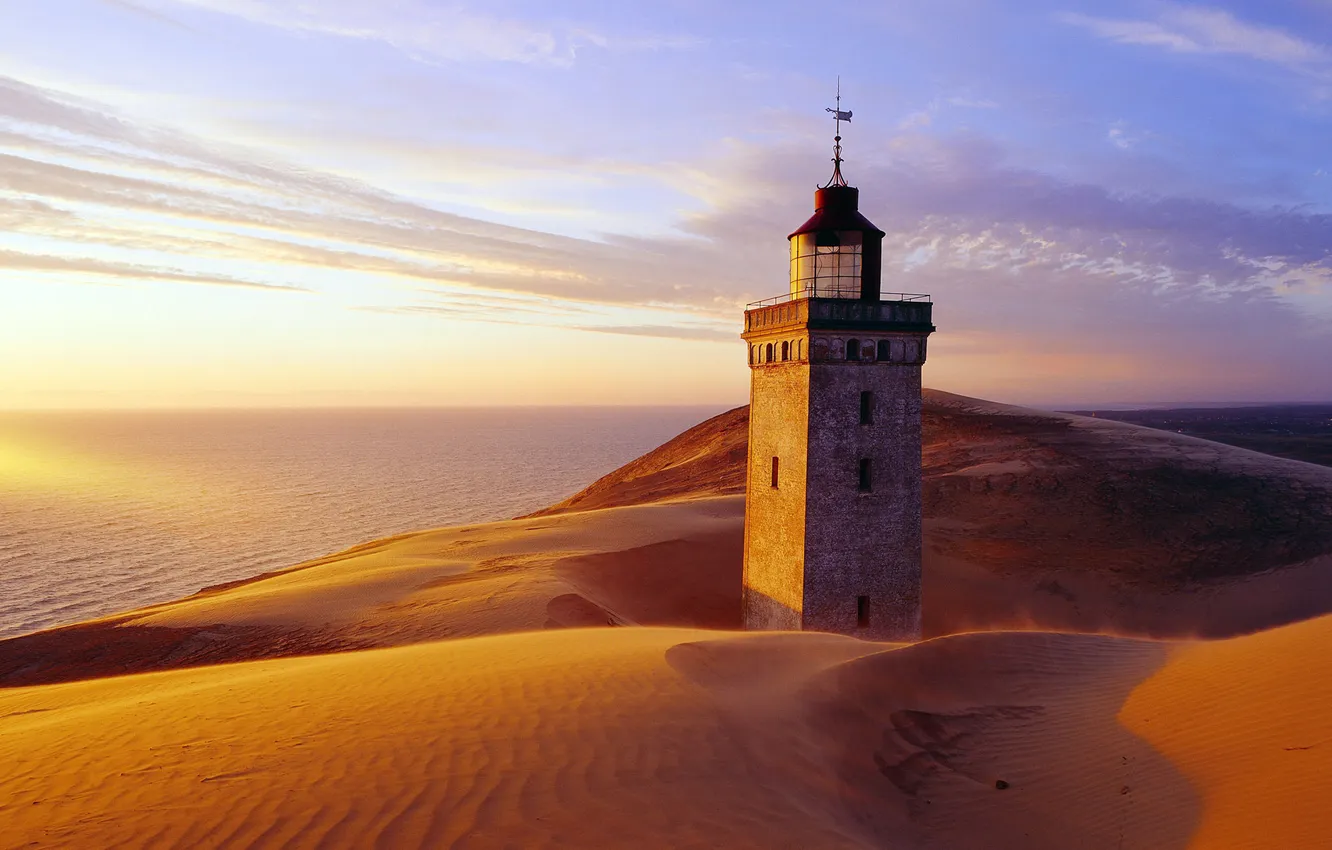 Фото обои песок, море, маяк, башня, Rubjerg Knude