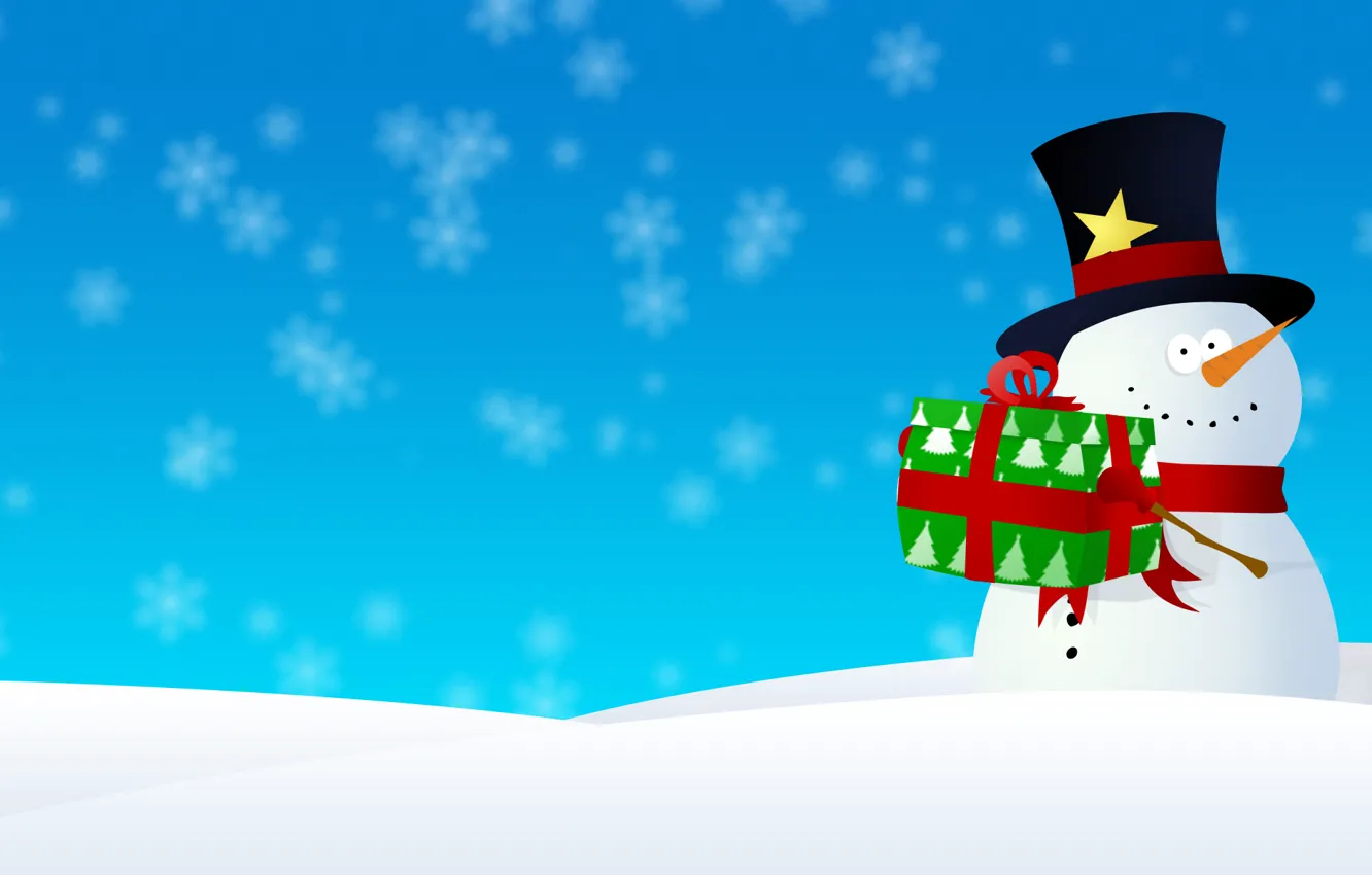 Фото обои снег, снежинки, графика, новый год, рождество, снеговик, christmas, new year