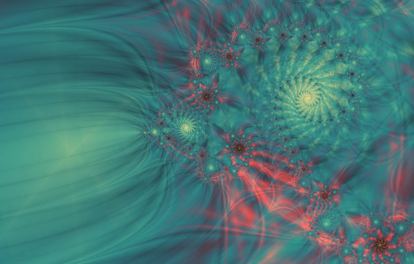 Фото обои абстракция, зеленый, узор, спираль, фрактал, орнамент, лососевый, математическая вселенная