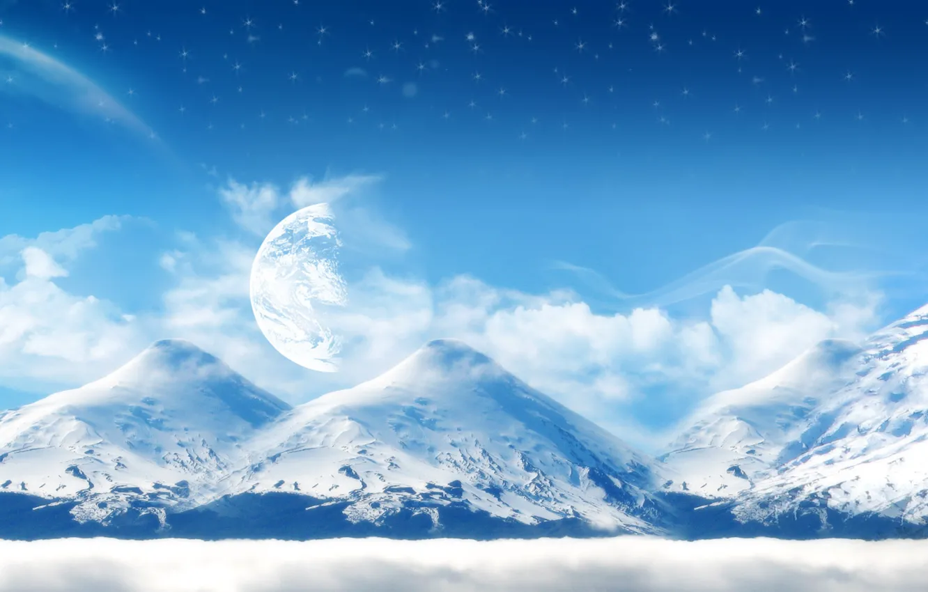 Фото обои снег, горы, планеты