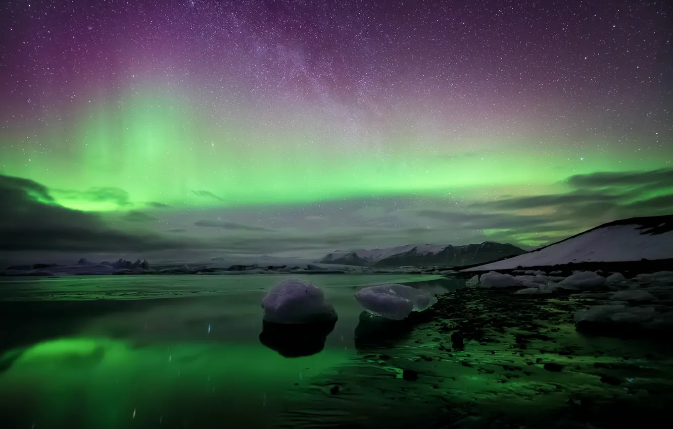 Фото обои звезды, ночь, весна, северное сияние, млечный путь, Исландия, Март, By Conor MacNeill
