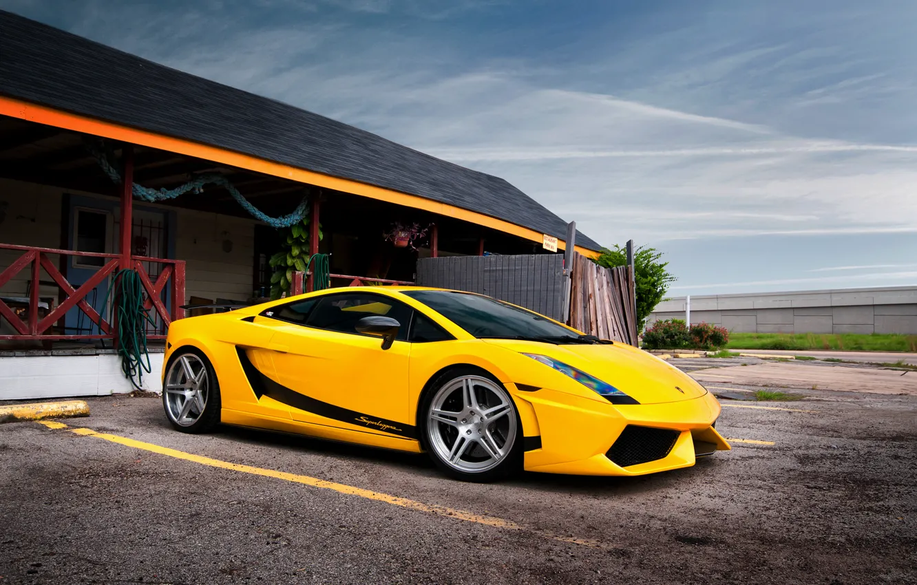 Фото обои здание, гараж, Lamborghini, Superleggera, Gallardo, жёлтая, ламборджини, yellow