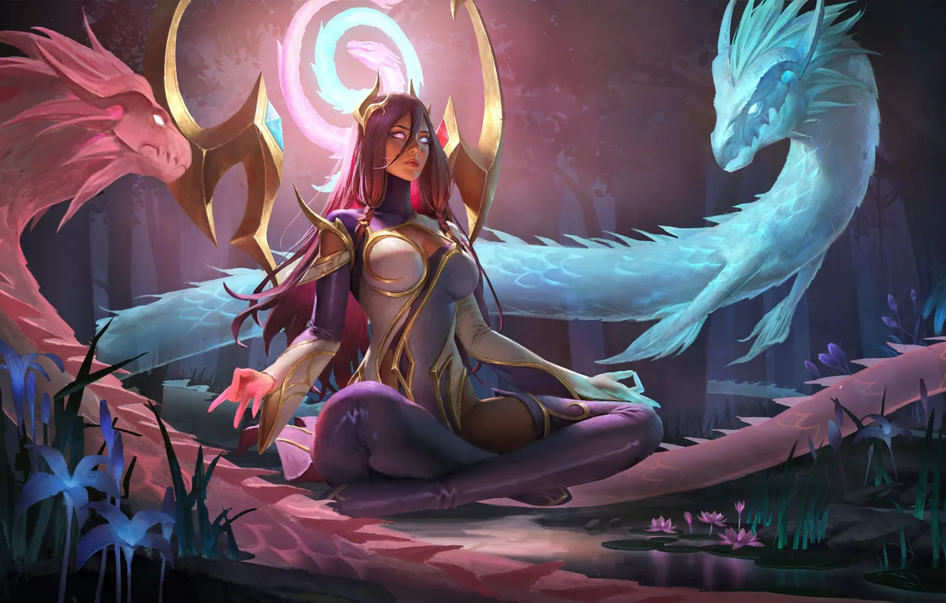 Фото обои Art, Game, League of Legends, Skin, LoL, Karma, Tranquility Dragon