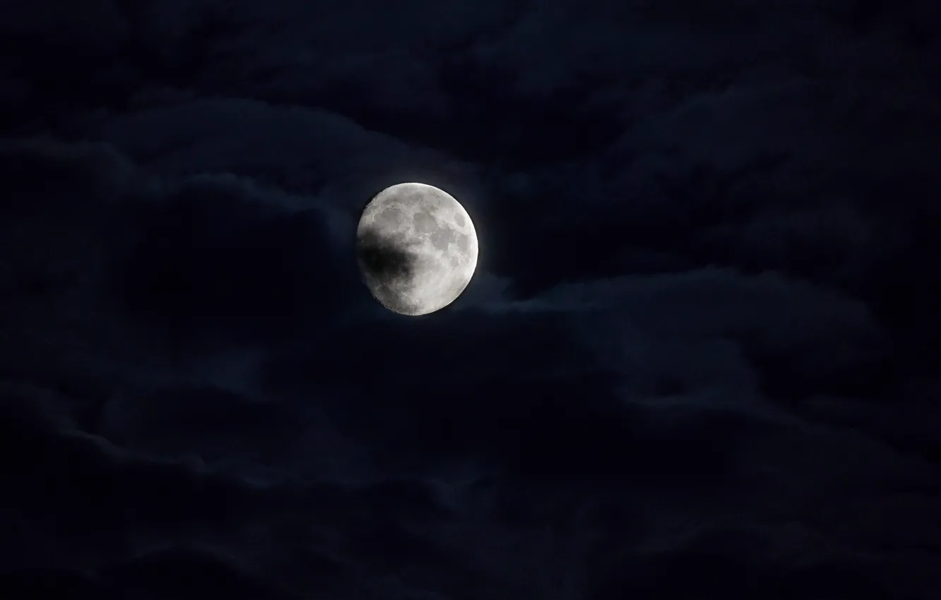 Фото обои небо, облака, ночь, тучи, природа, луна