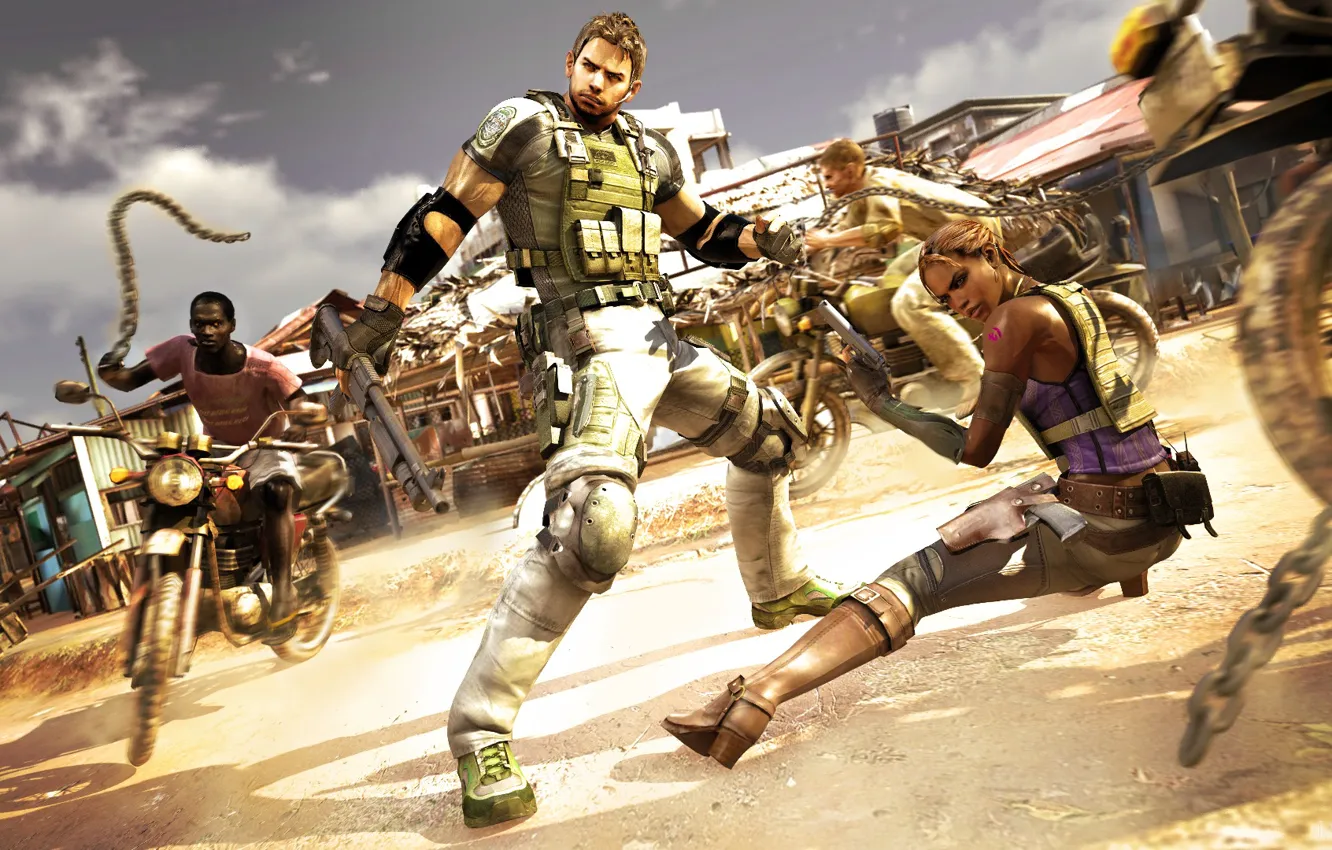 Фото обои Capcom, Chris Redfield, Resident Evil 5, Sheva Alomar, Biohazard 5, Majini