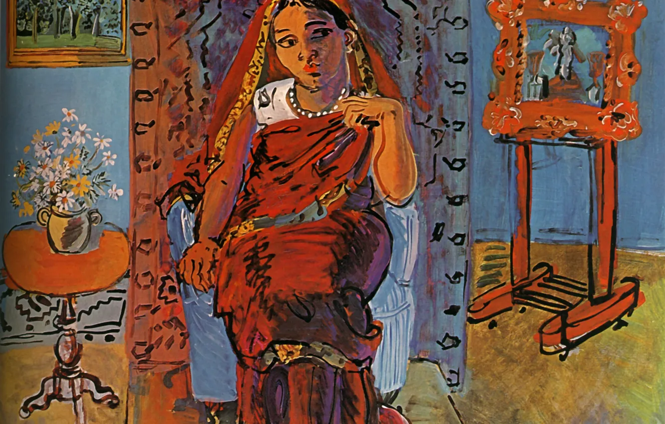 Фото обои 1930, Huile sur Toile, Raoul Dufy, IntВrieur avec Hindoue, Interior with Hindu woman, Statens Museum …