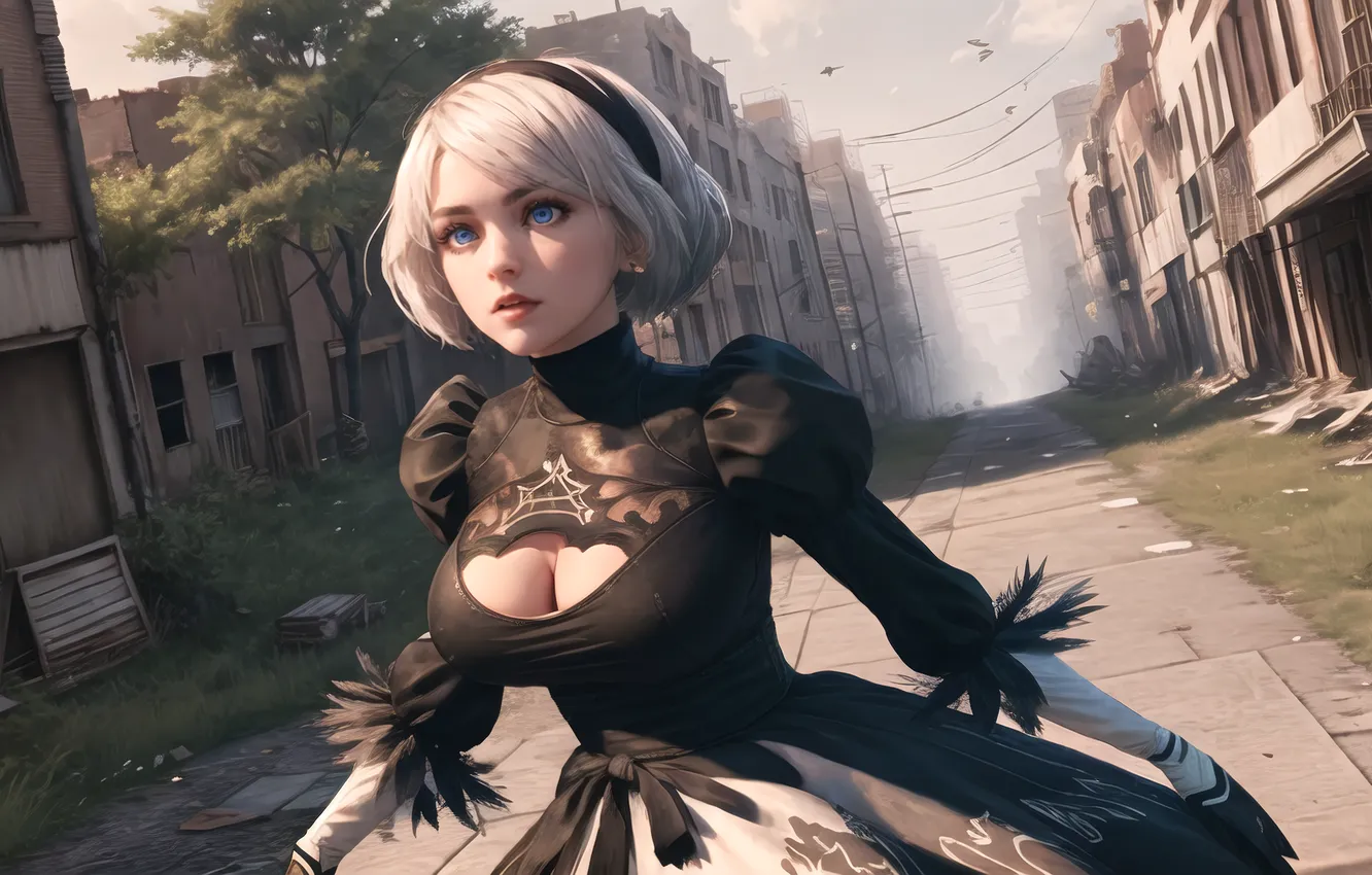 Фото обои girl, boobs, nier, nier automata