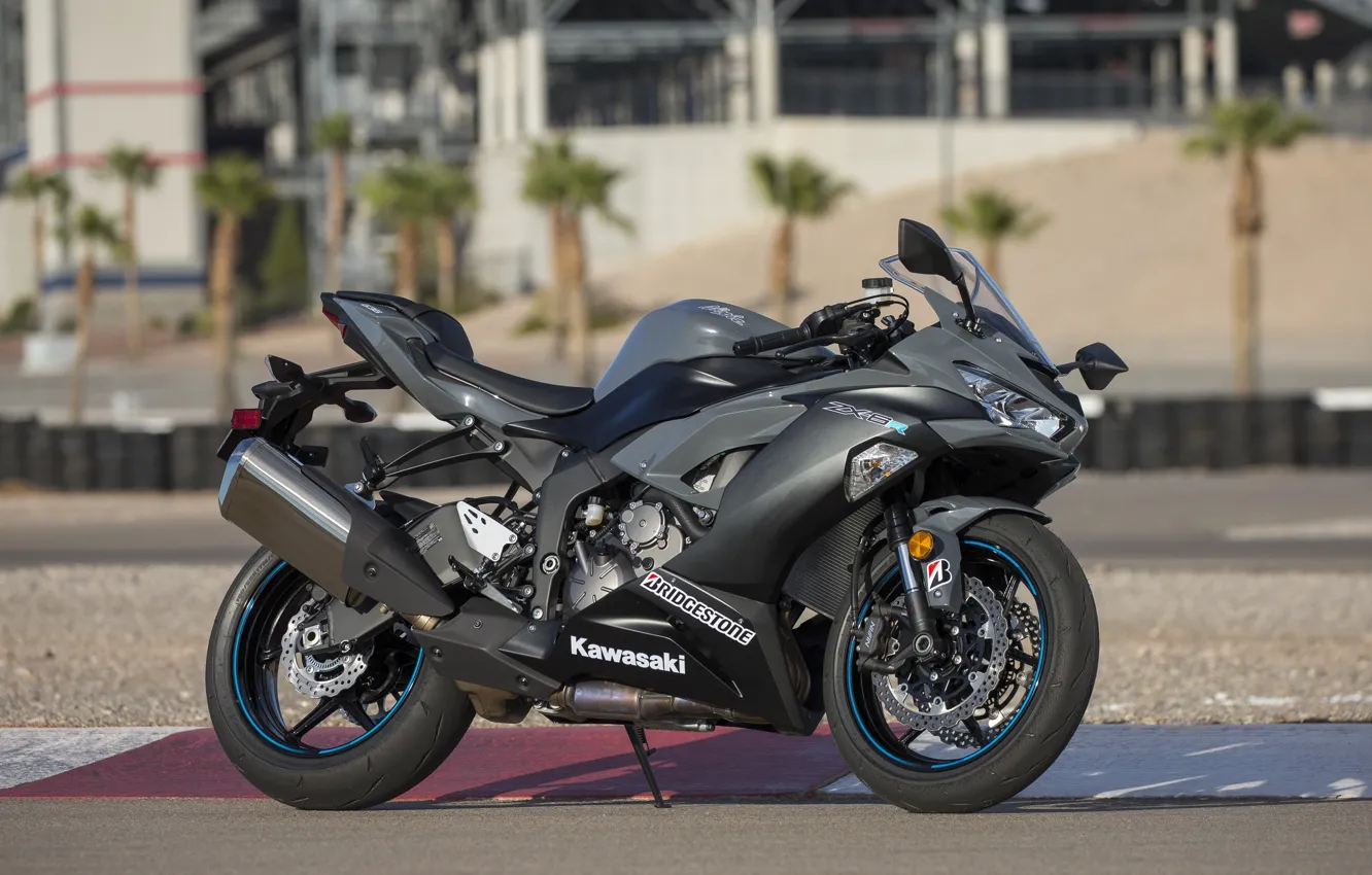 Фото обои черный, Асфальт, мотоцикл, байк, motorcycle, superbike, sportbike, Kawasaki Ninja ZX-6R