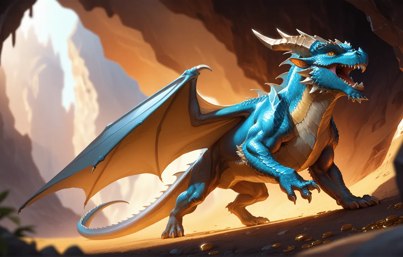 Фото обои wallpaper, Dragon, Gold, Cave, Illustrations