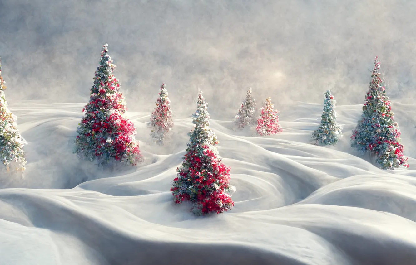 Фото обои blizzard, nature, winter, snow, christmas trees