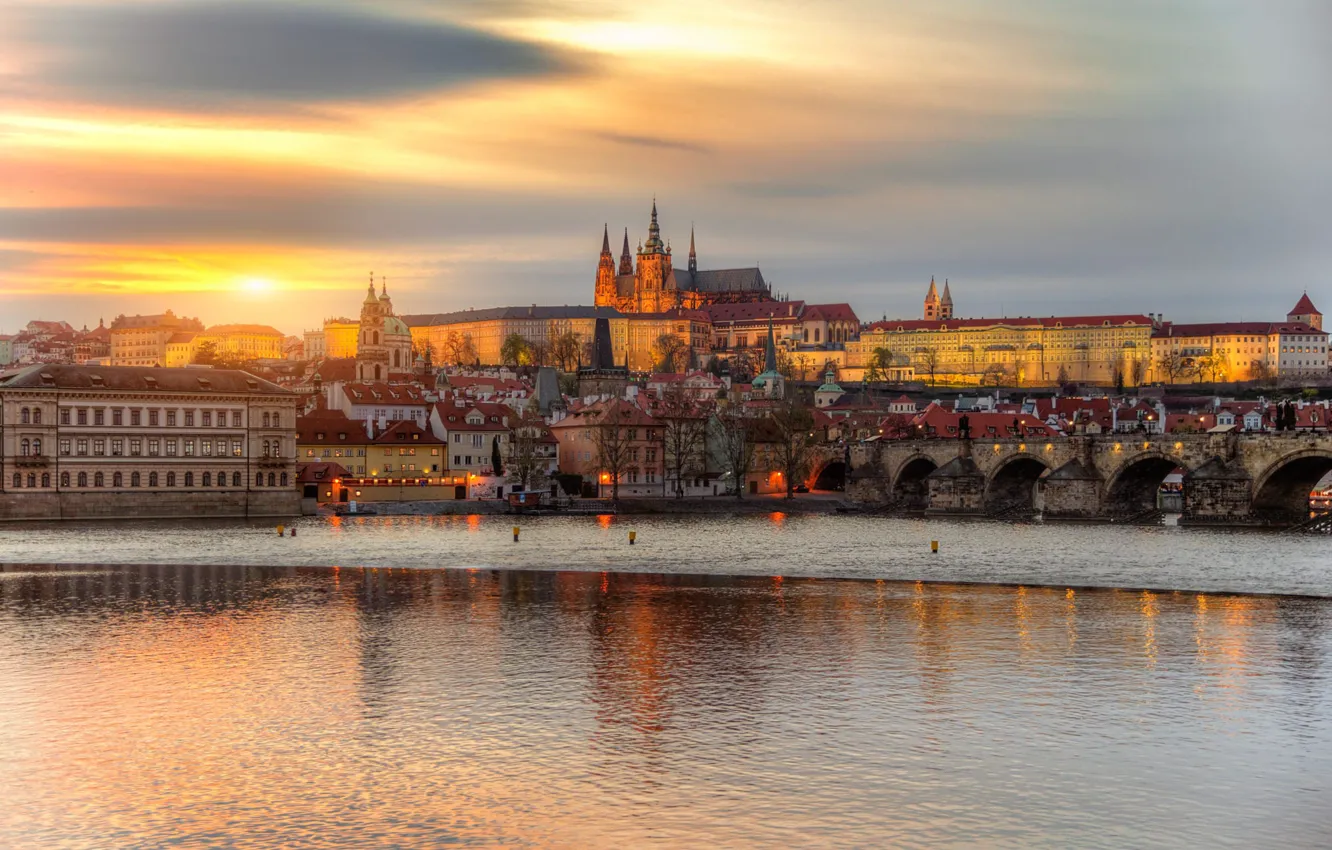Фото обои закат, Прага, апрель
