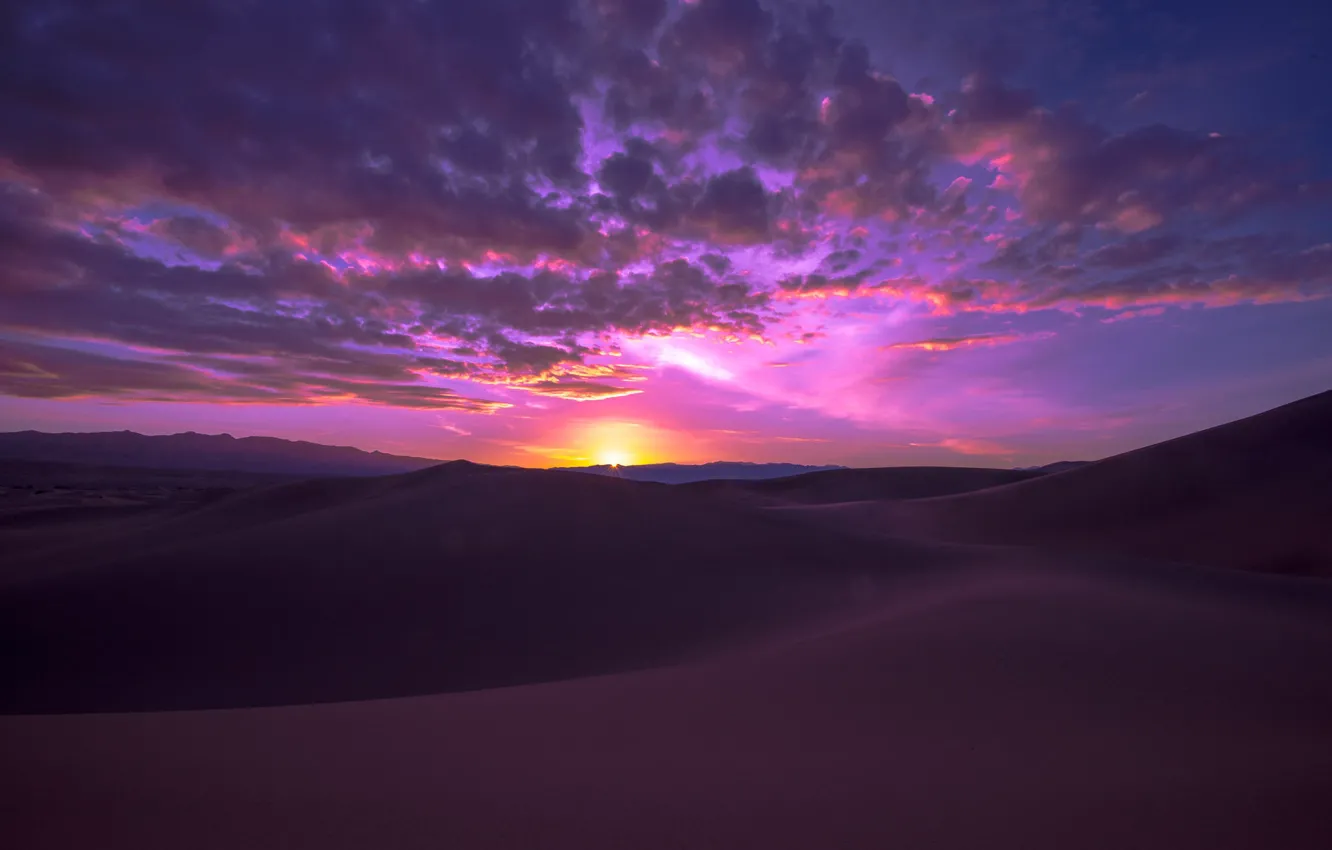 Фото обои рассвет, пустыня, дюны, пески
