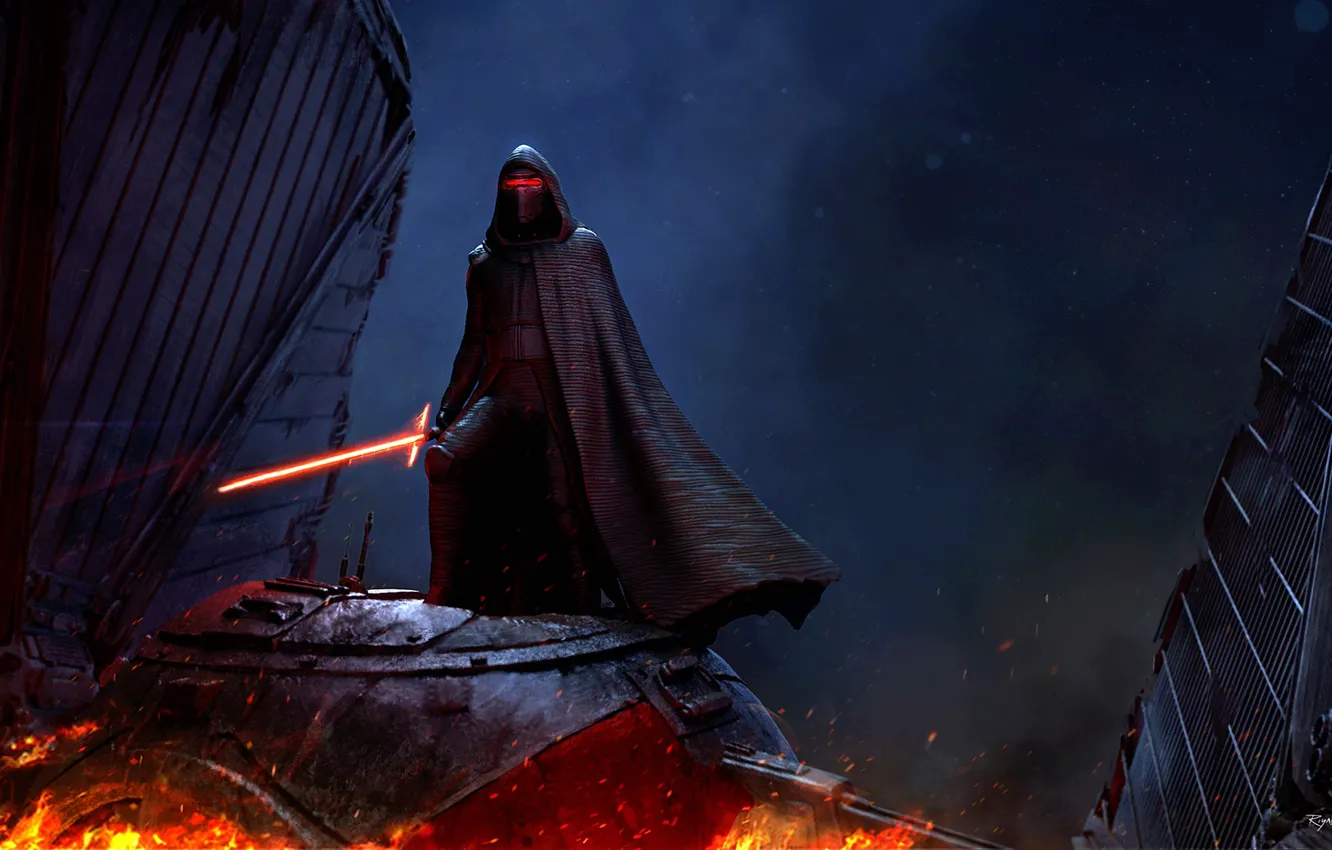 Фото обои star wars, art, lightsaber, The Force Awakens, Kylo Ren, Adam Driver, ren, Ben Solo