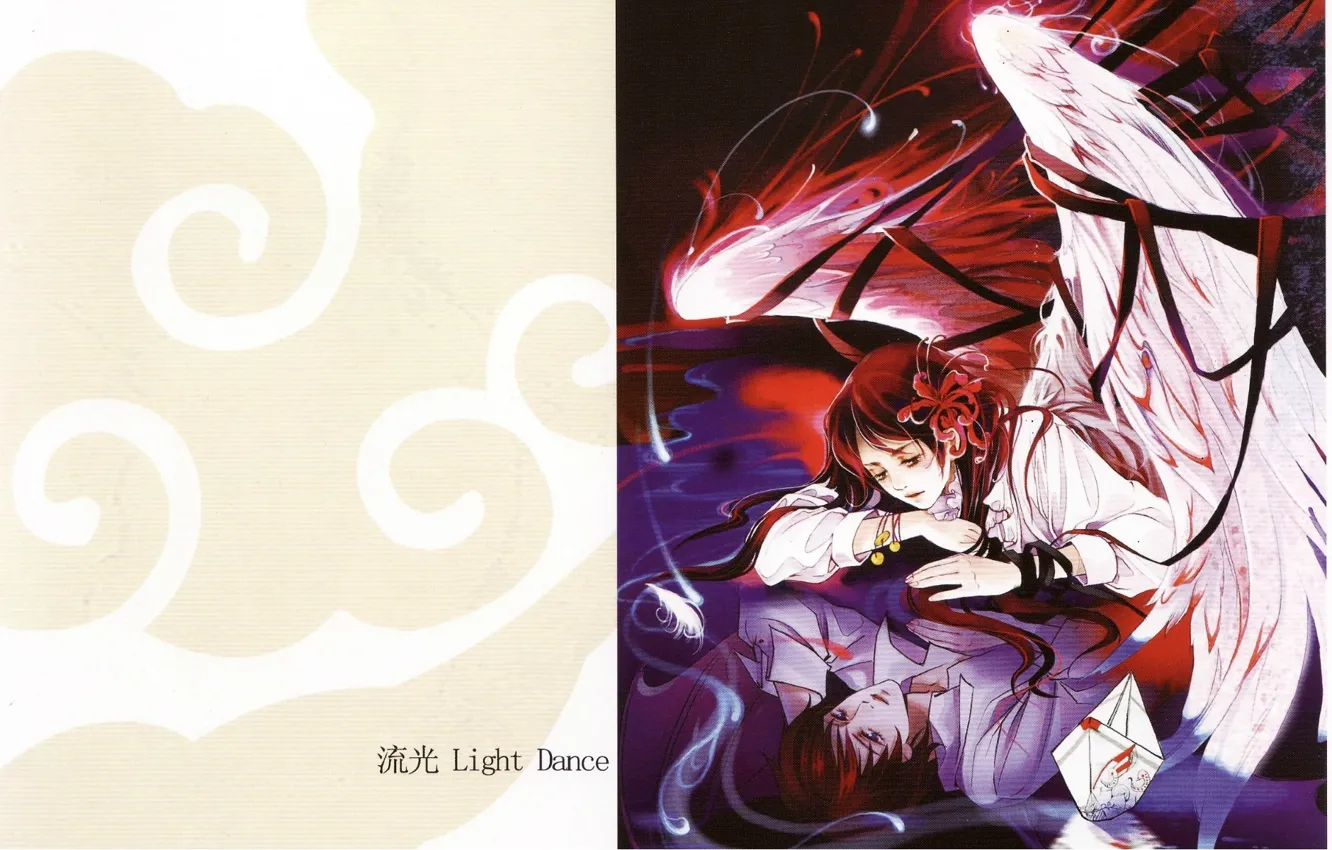 Фото обои отражение, крылья, ангел, парень, кораблик, art, бумажные, Mao Jun