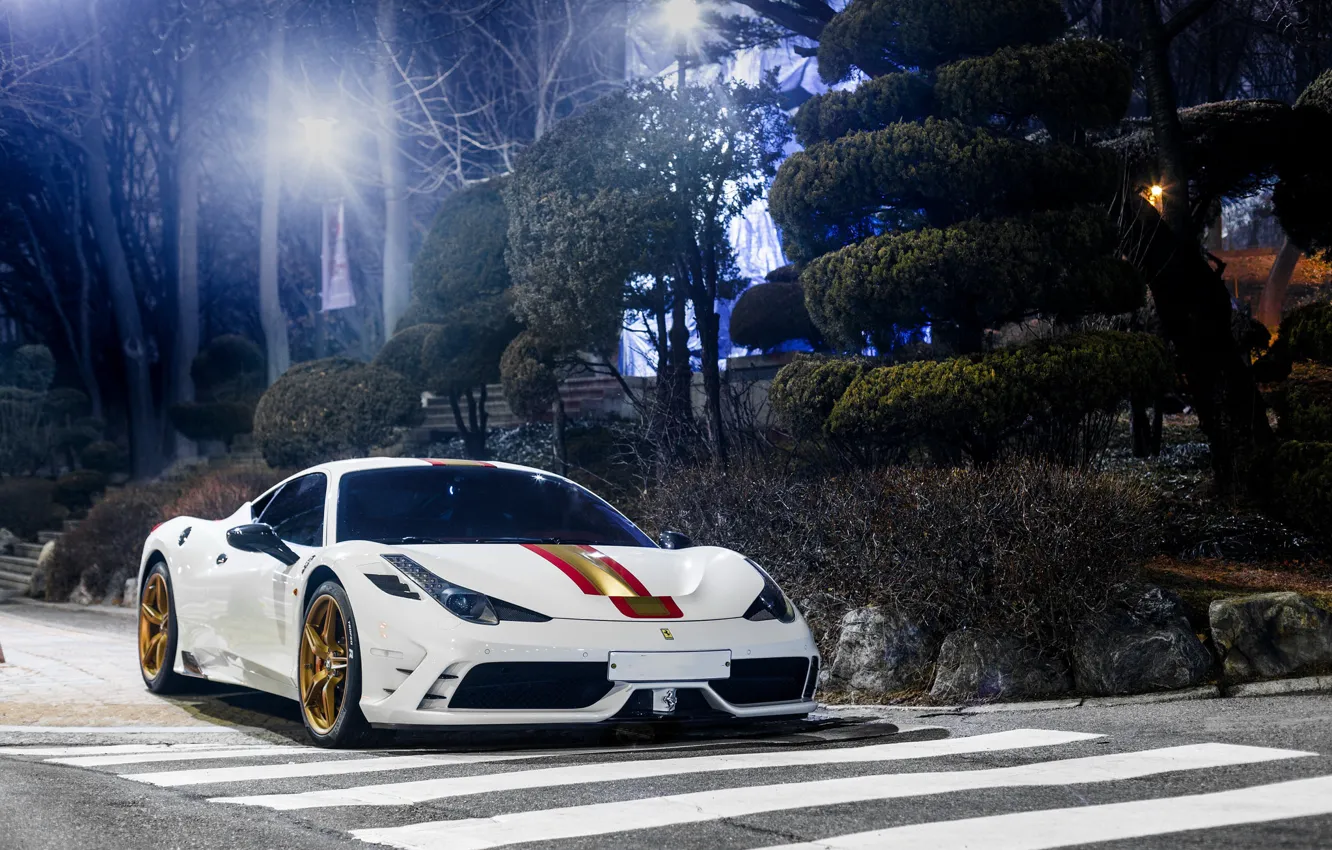 Фото обои Ferrari, 458, Night, White, Speciale