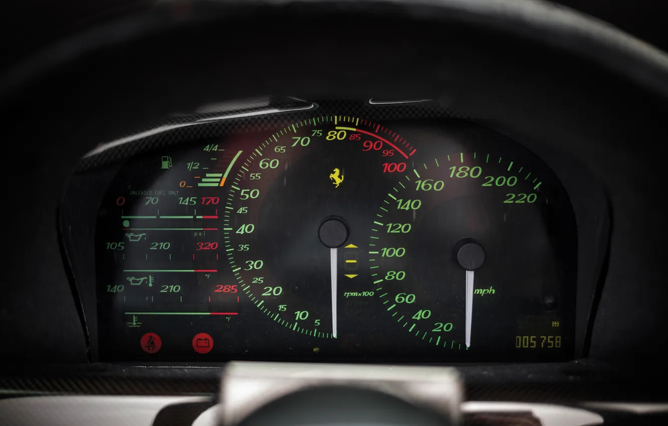 Фото обои спидометр, приборы, тахометр, Ferrari, спорткар, кабриолет, 1995, F50