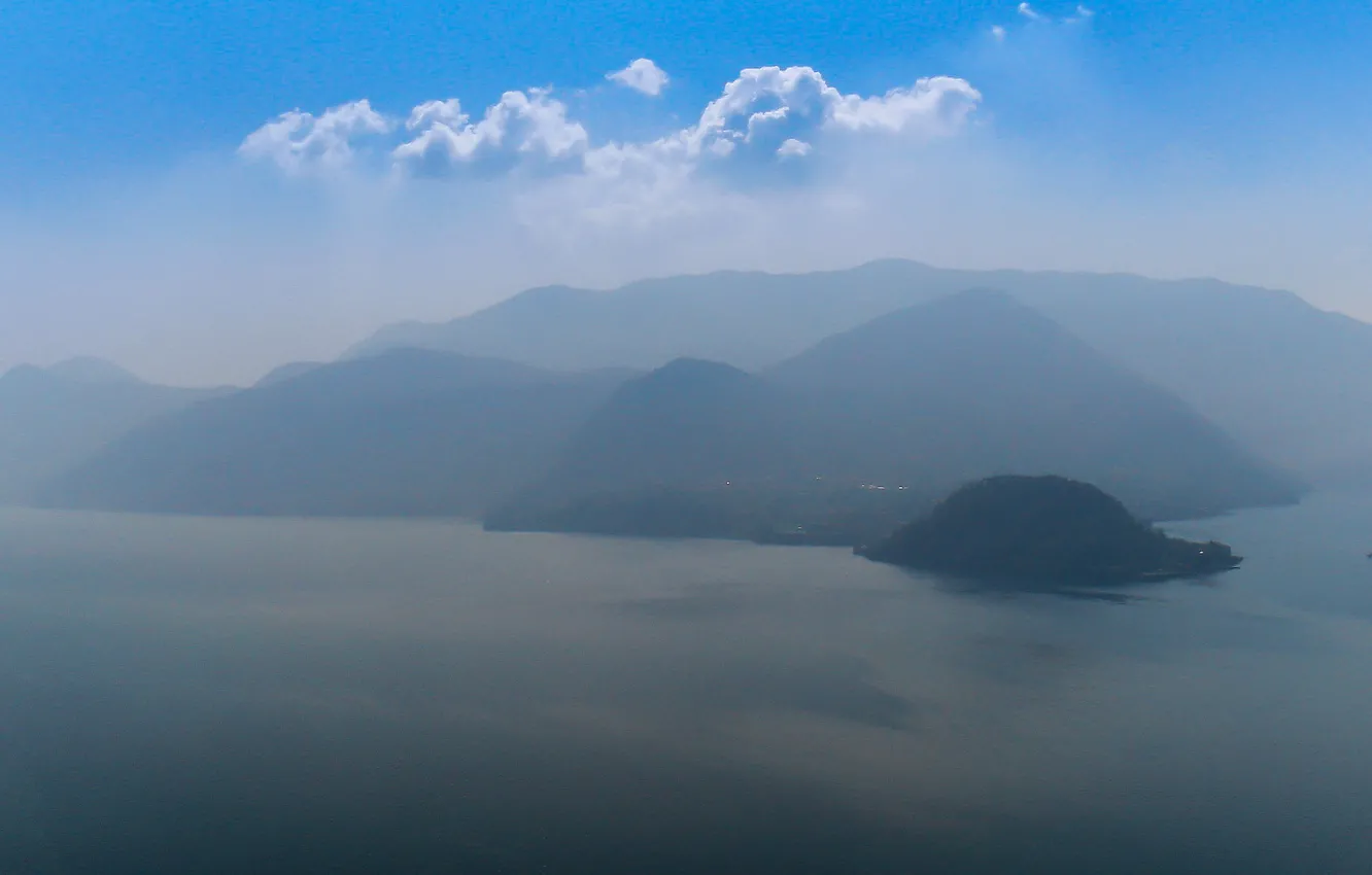 Фото обои горы, озеро, Италия, дымка, Комо
