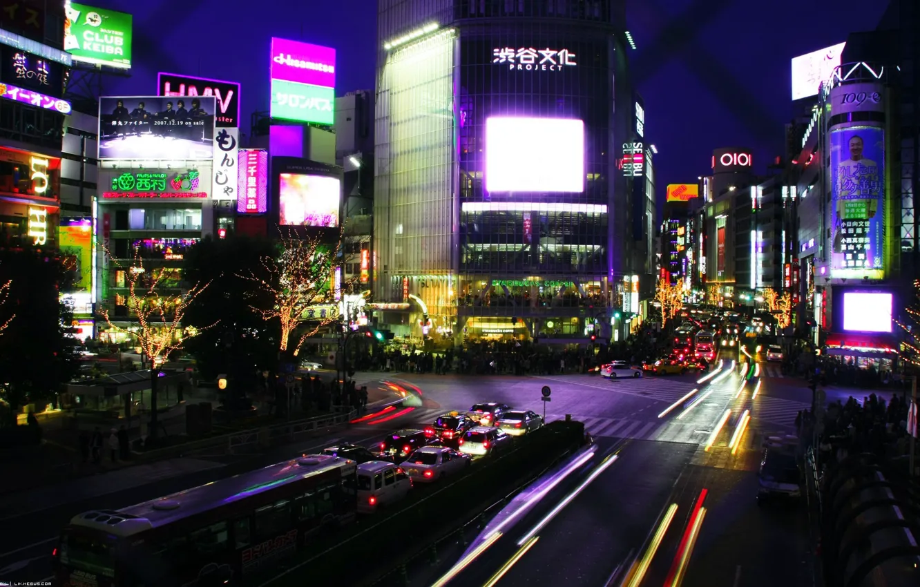 Фото обои ночь, проспект, выдержка, Tokyo, Japan