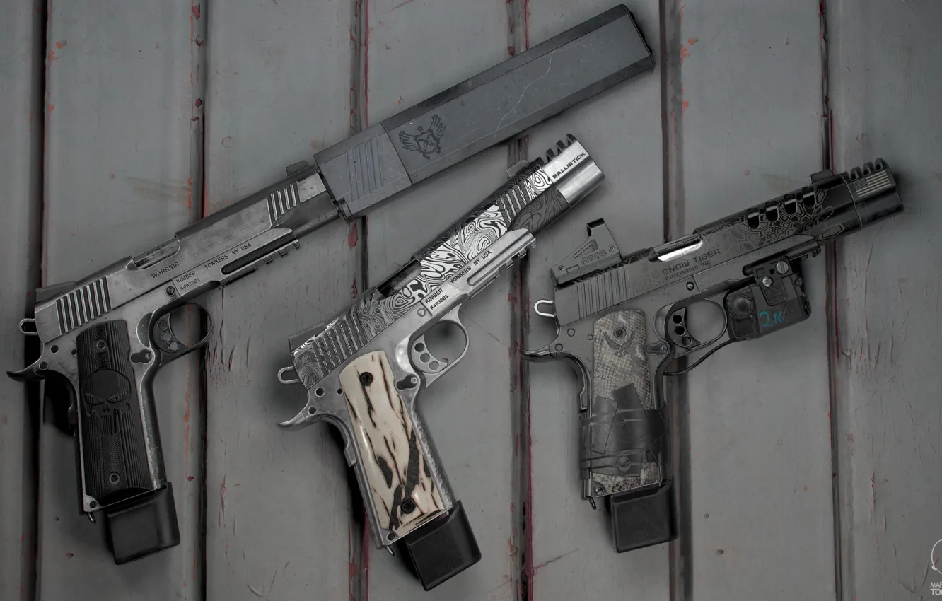 Фото обои пистолет, оружие, gun, weapon, гравировка, кастом, глушитель, custom