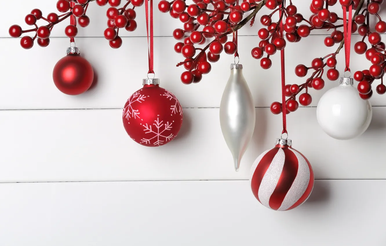 Фото обои украшения, ягоды, шары, Новый Год, Рождество, Christmas, New Year, decoration