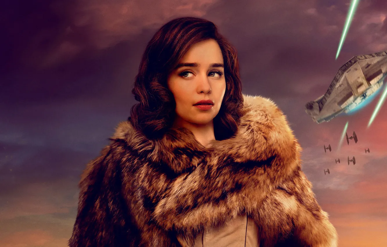 Фото обои шуба, Звездные войны, космический корабль, Emilia Clarke, Эмилия Кларк, Han Solo, Хан Соло, Solo: A …