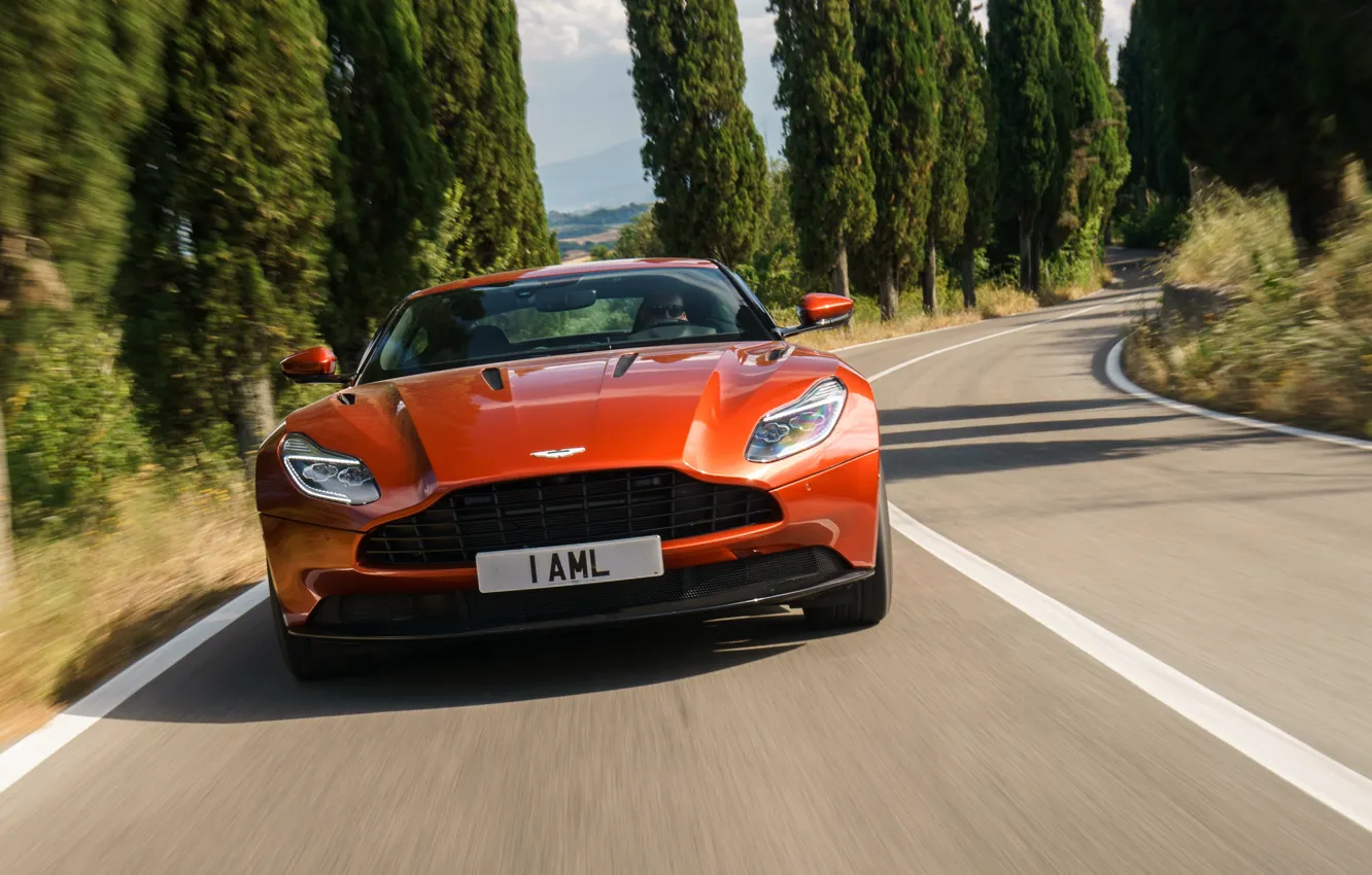 Фото обои дорога, Aston Martin, суперкар, supercar, road, передок, DB11