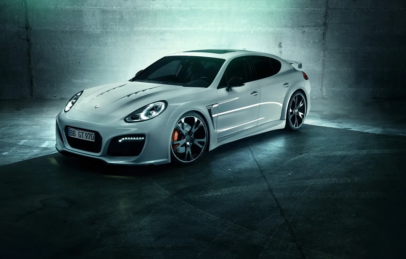 Фото обои Porsche, white, Panamera Turbo, TechArt GrandGT