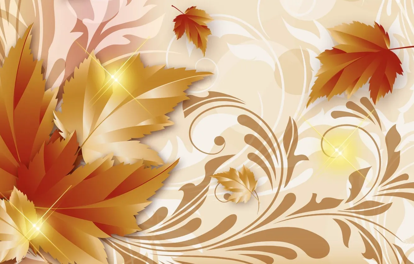 Фото обои осень, листья, фон, арт, золотая осень