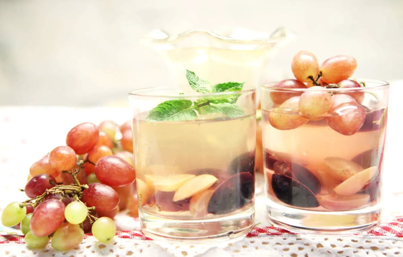 Фото обои сок, виноград, мята