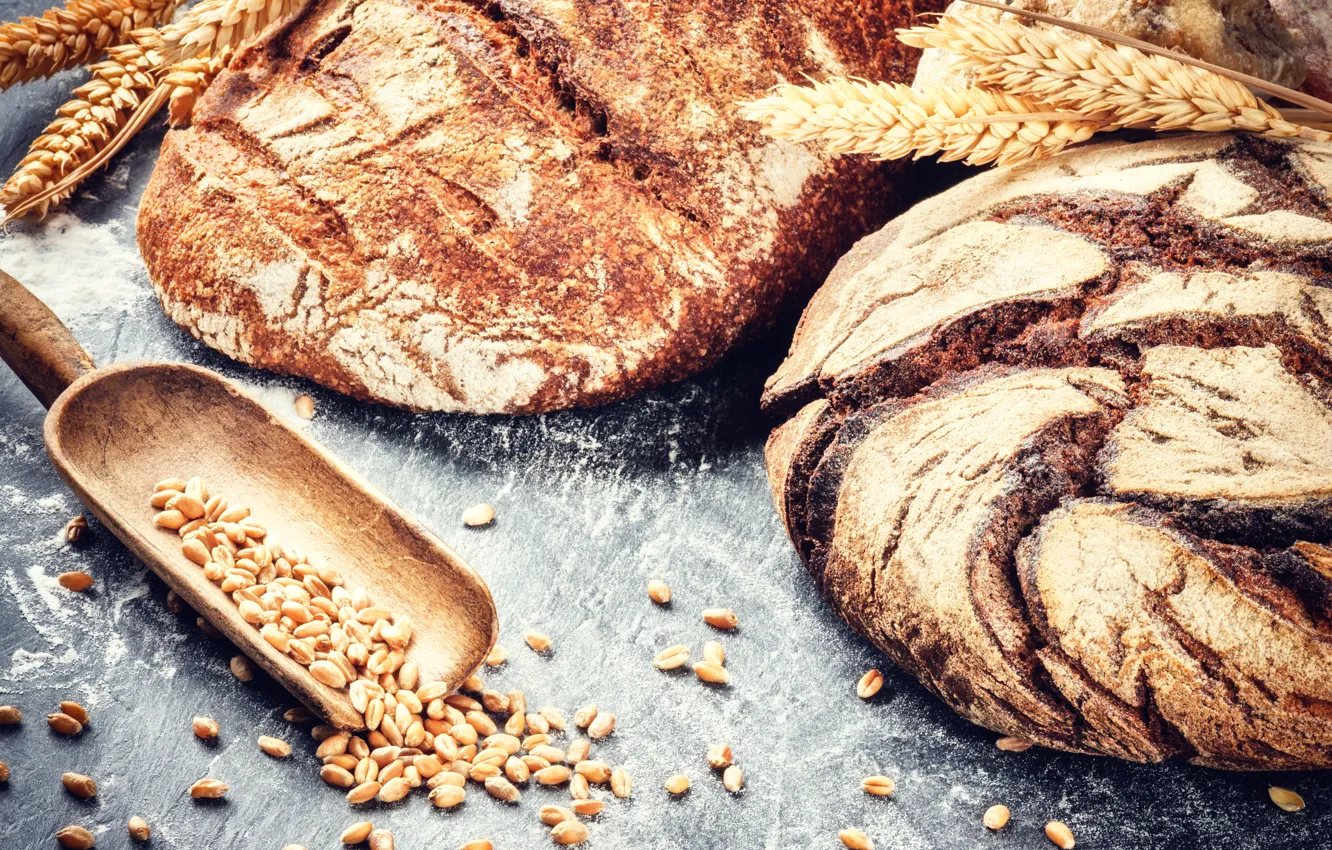 Фото обои пшеница, зерна, хлеб, fresh, выпечка, булка, мука, bread