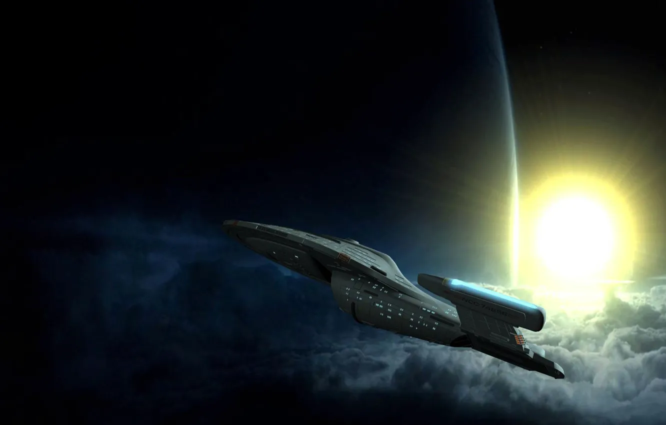 Фото обои космос, корабль, планета, Star Trek, Voyager Image