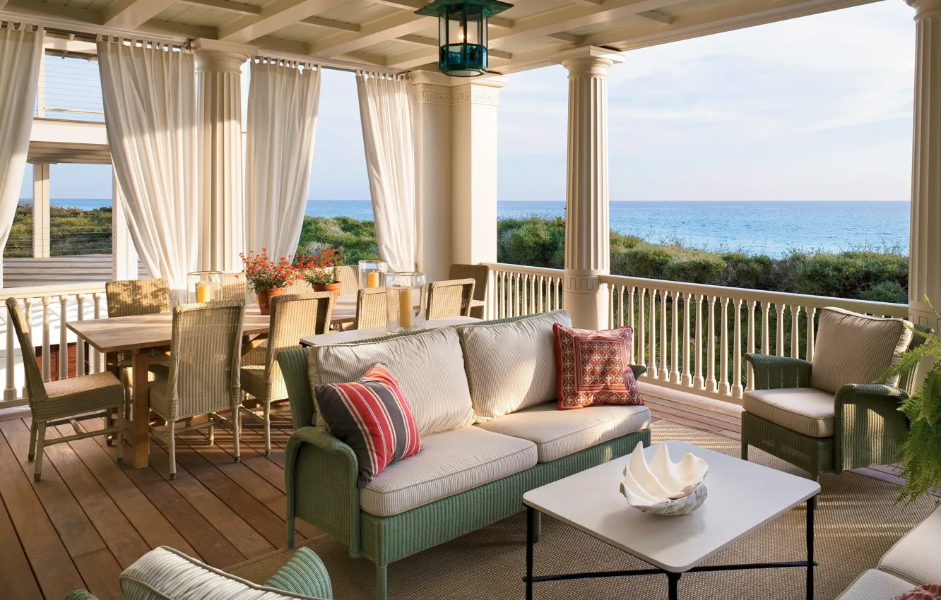 Фото обои мебель, интерьер, веранда, столовая, Neoclassical, Residence on the Florida Coast