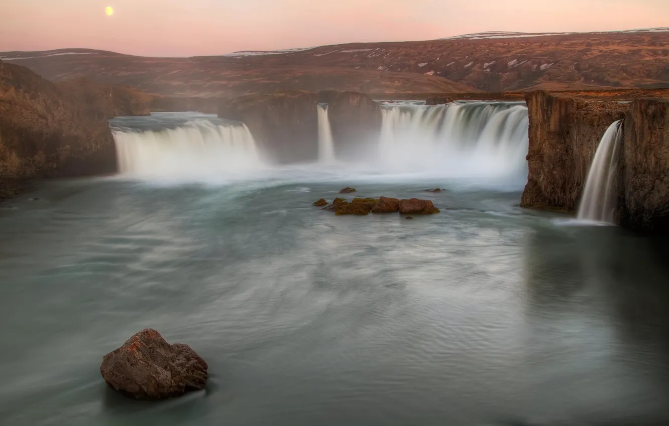 Фото обои сумерки, Исландия, потоки, реки, водопад Богов