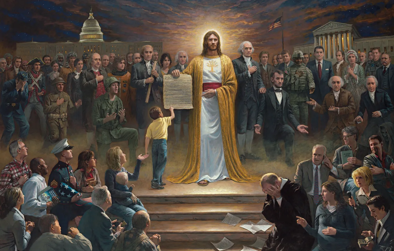 Фото обои бог, картина, американцы, президенты, сша, вера, One Nation under God, нация
