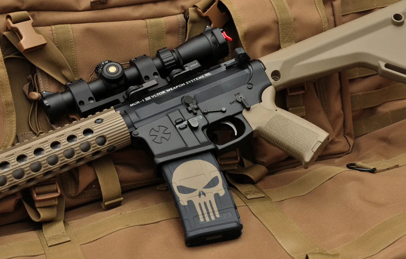 Фото обои оружие, череп, автомат, оптика, каратель, assault rifle, штурмовая винтовка, punisher