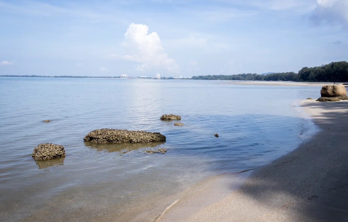 Фото обои beach, landscape, sand, white sand, malaysia, relaxing, kuantan, blue sea