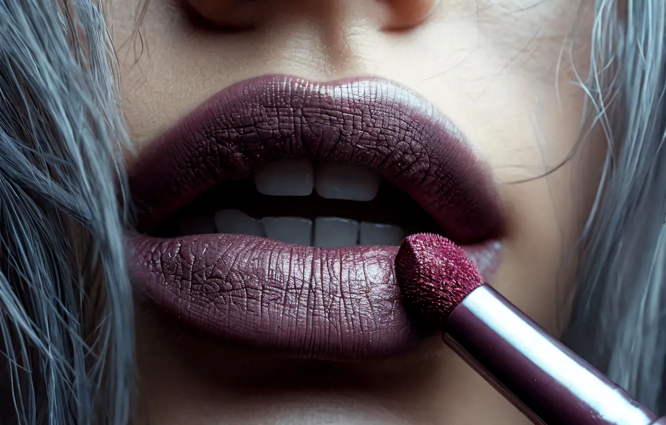 Фото обои девушка, губы, красные губы, ИИ АРТ