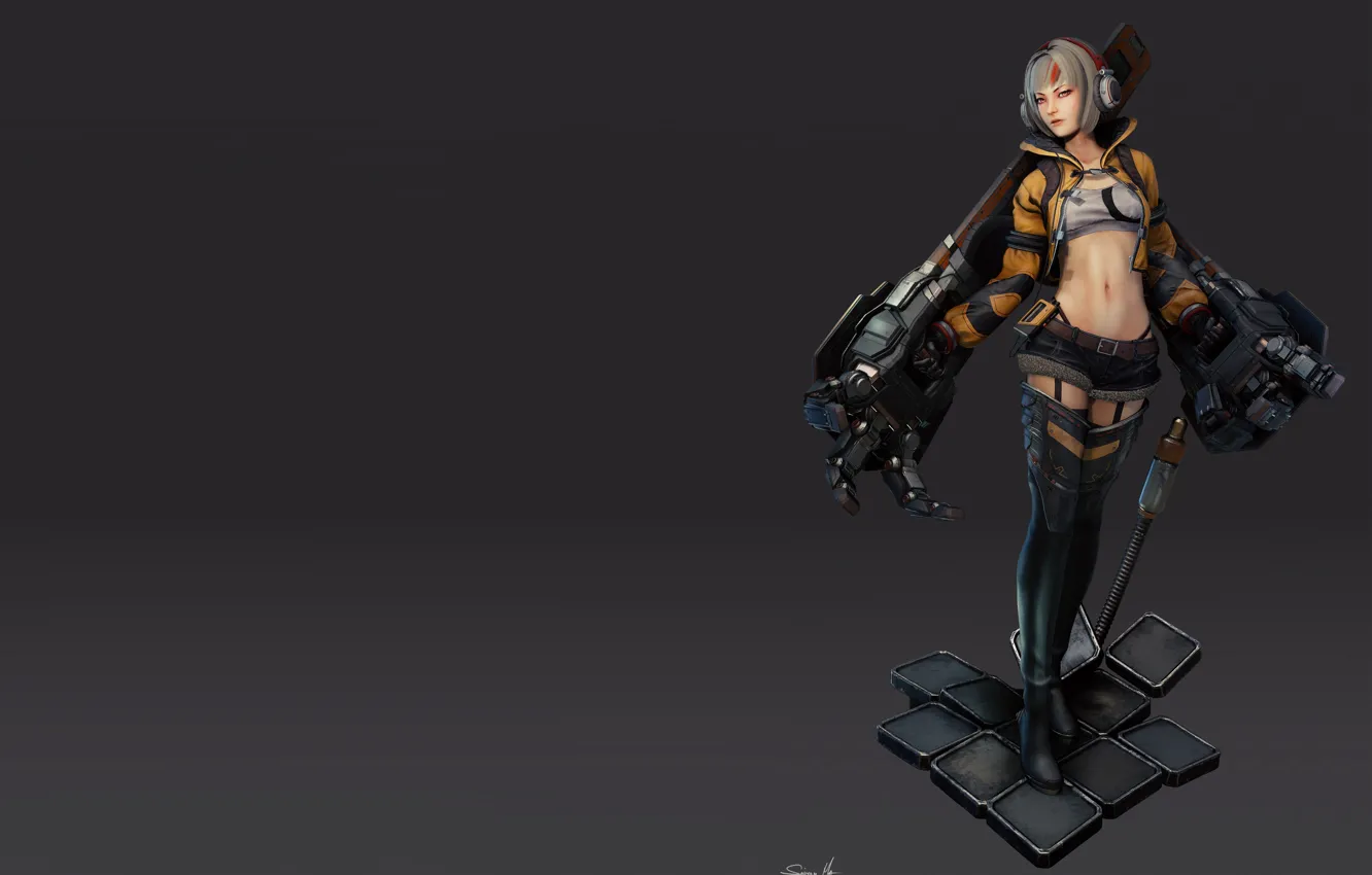Фото обои Concept, Girl with robo arms - model, Saimon Ma