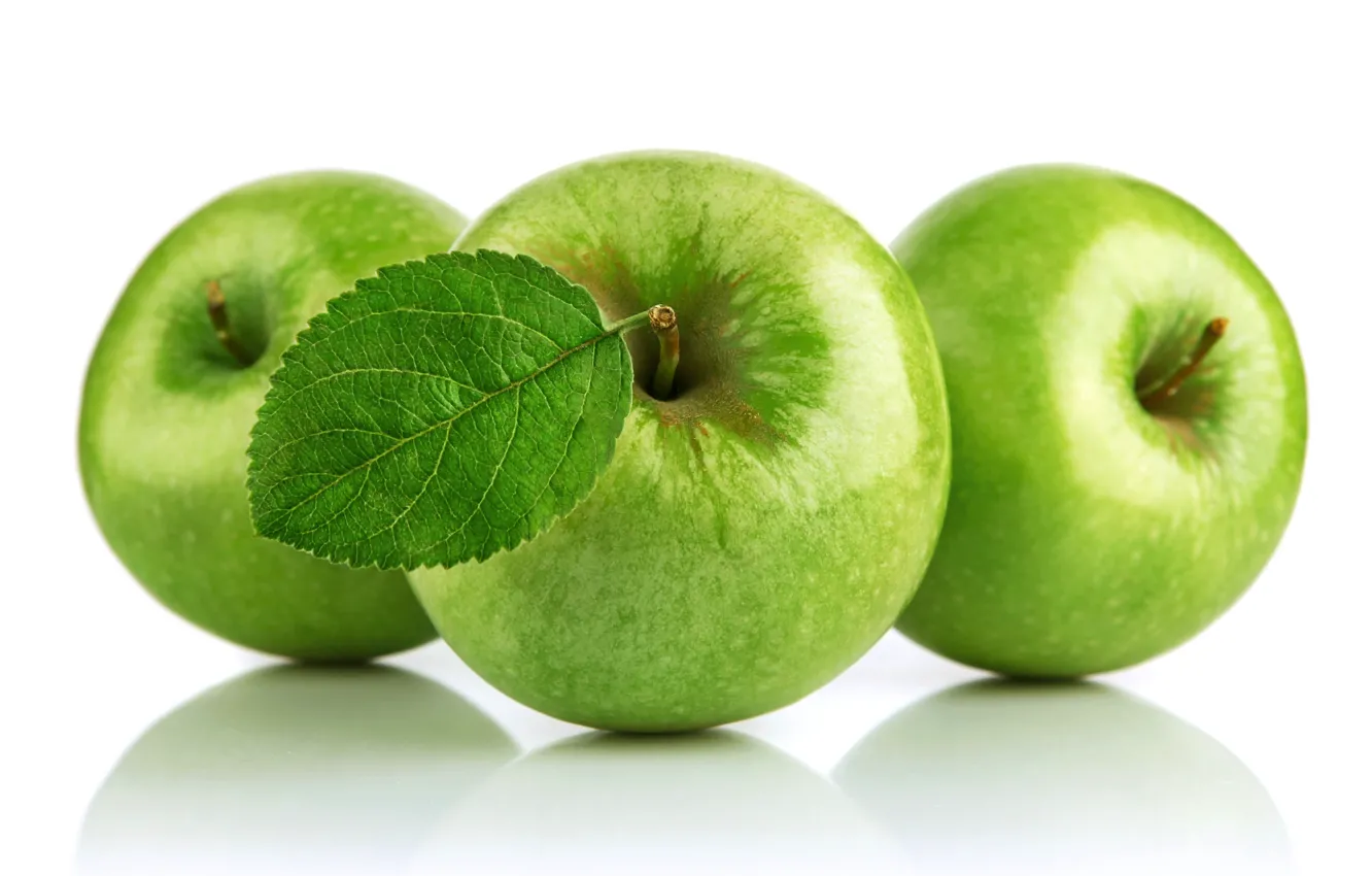 Фото обои яблоки, зеленые, белый фон, фрукты, apples