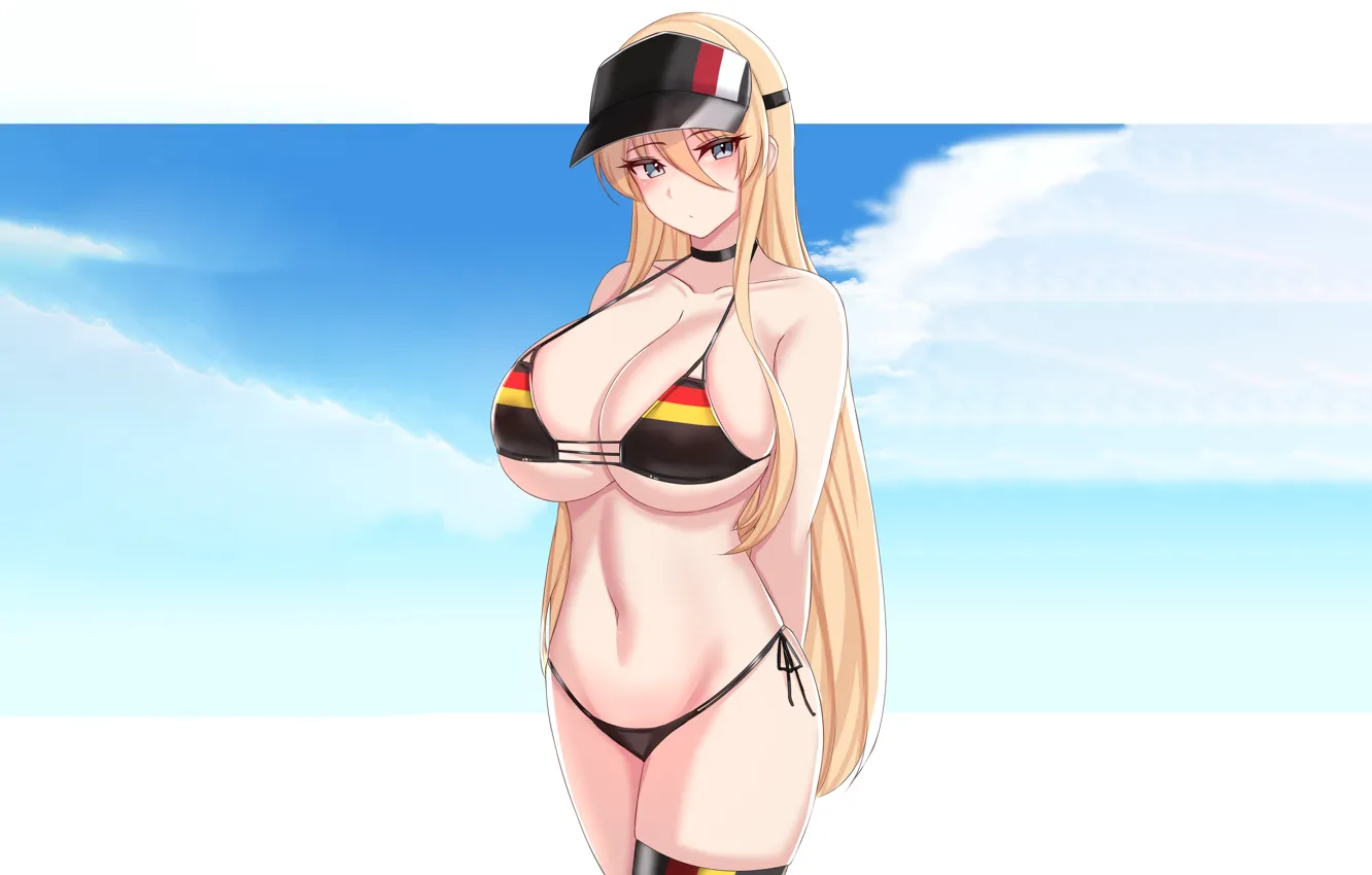 Фото обои girl, sexy, cleavage, long hair, boobs, anime, blue eyes, beautiful