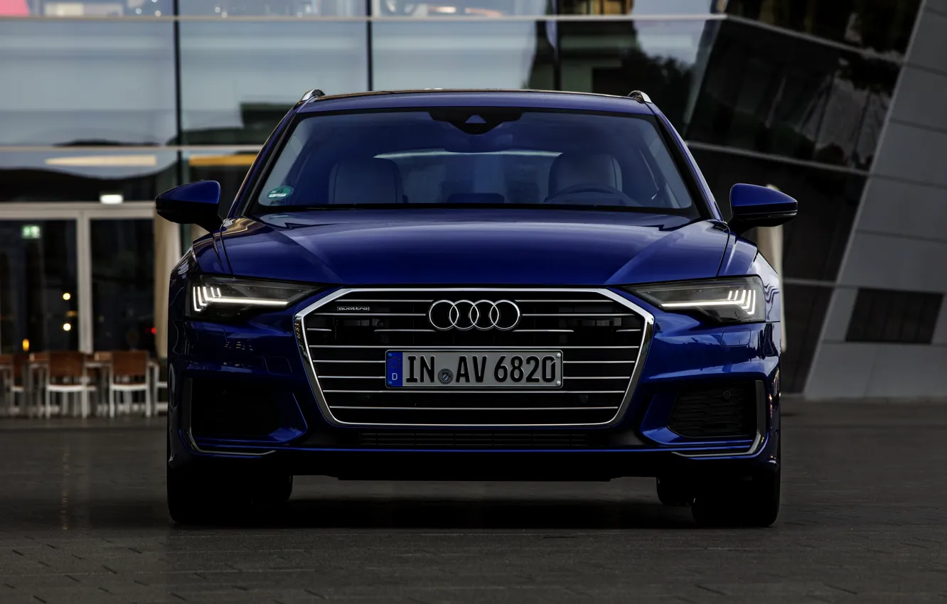 Фото обои синий, Audi, спереди, 2018, универсал, A6 Avant