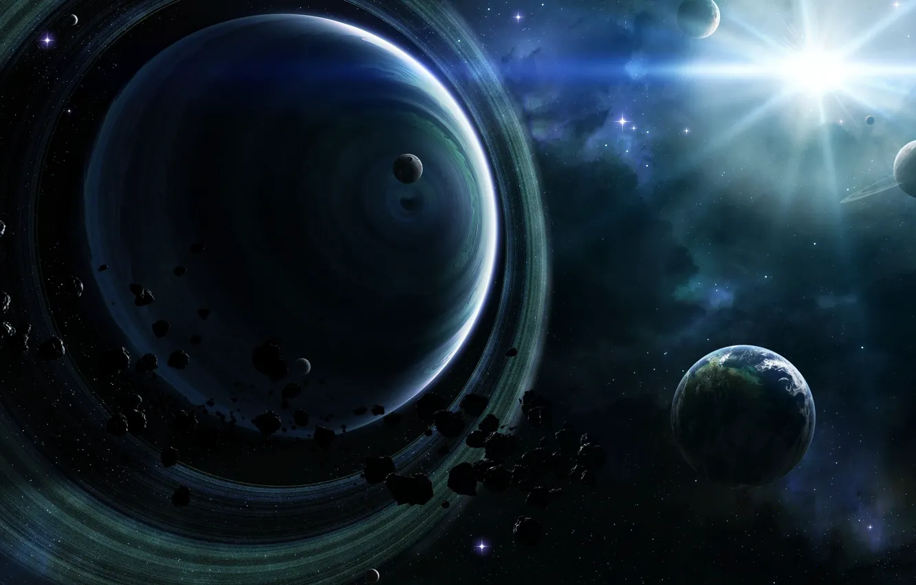 Фото обои Planets, nebulae, sci fi