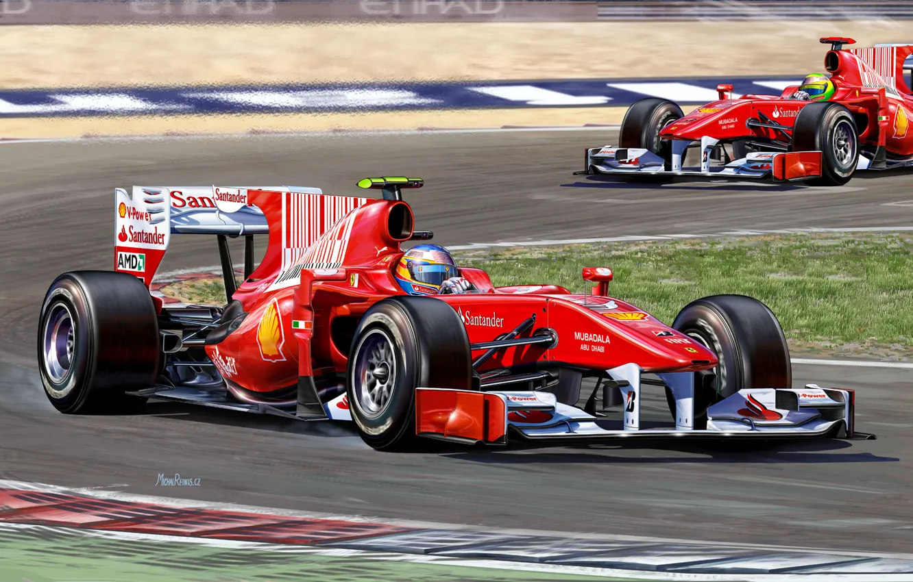 Фото обои рисунок, команда, гонки, Ferrari, пилот, болид, Fernando Alonso, Фелипе Масса