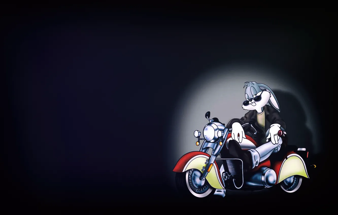 Фото обои Кролик, Мотоцикл, Мультфильм, Looney Tunes, Багз Банни, Bugs Bunny, Кролик Багз