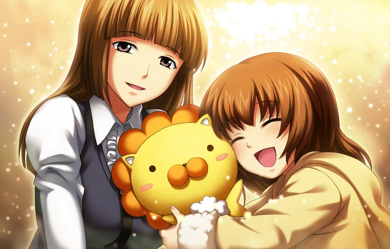 Фото обои девушка, радость, эмоции, игрушка, лев, девочка, искорки, umineko no naku koro ni