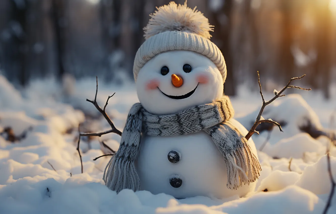 Фото обои зима, снег, Рождество, Новый год, снеговик, Christmas, winter, snow